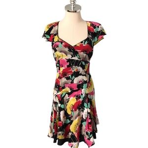 🌺Colorful Abstract Print Dress W/Layers, Sweetheart Neckline, Cap Sleeves, SZ 8